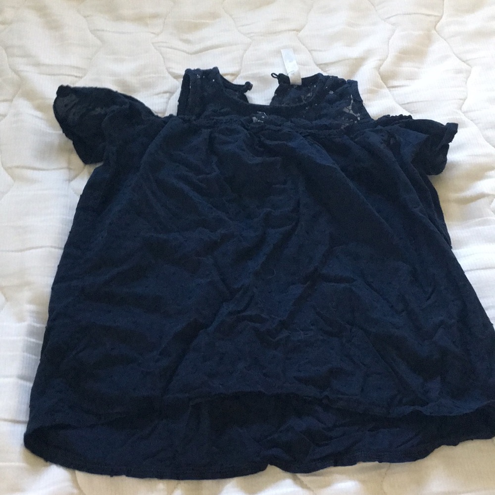 Navy cold shoulder blouse